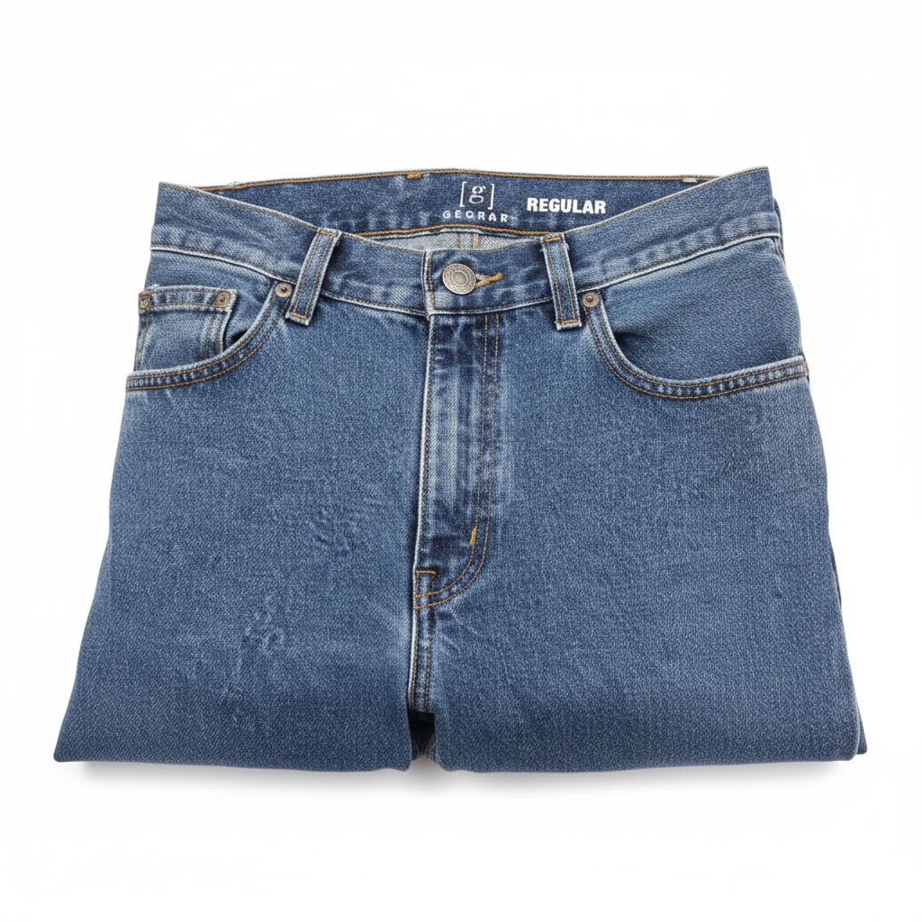 Blue Denim Jeans - Flat Lay Detail White Background