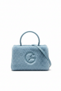 Blue Fluffy Bag Front White BG
