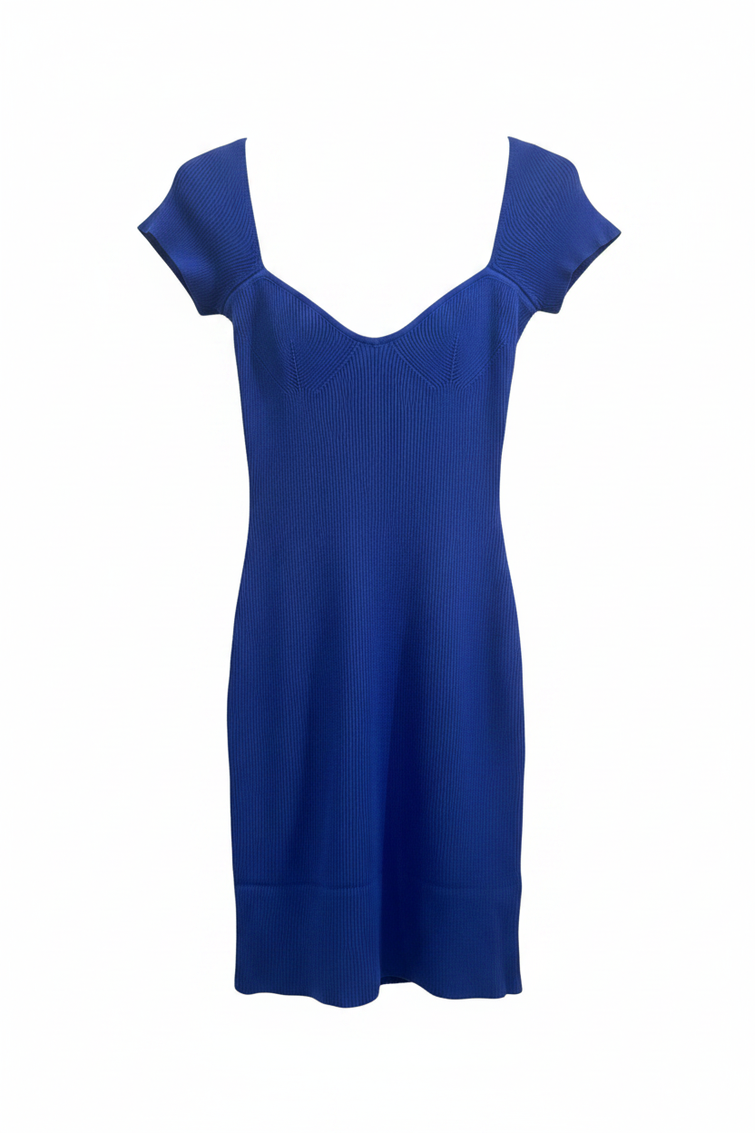 Blue Ribbed Dress - Front