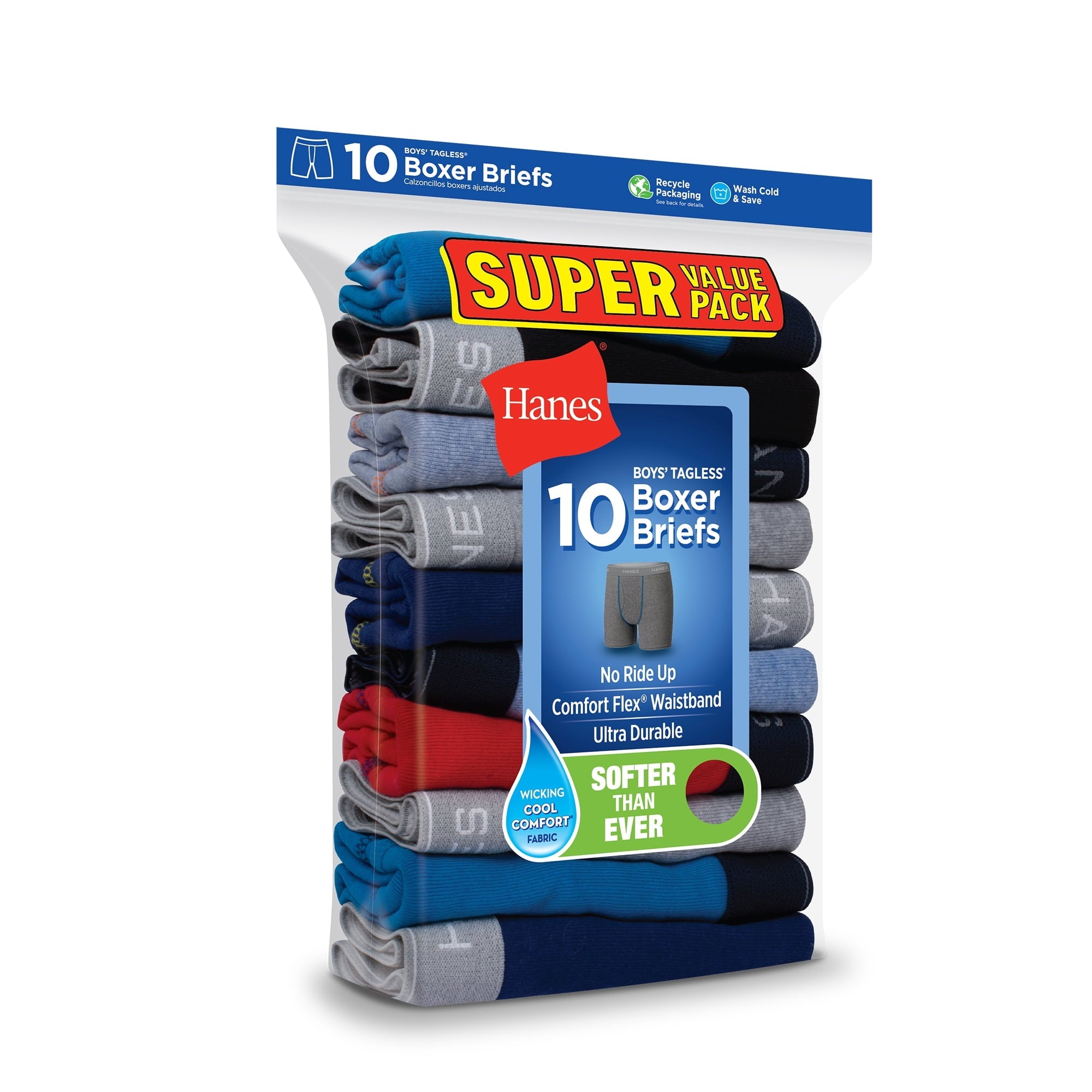 SIZE: S(6-8) - Hanes Boys’ Comfort Flex Tagless Boxer Briefs, 10 Pack