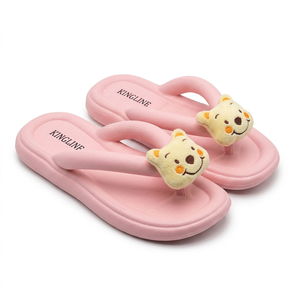 KINGLINE Pink Winnie the Pooh Flip-Flops for Women
