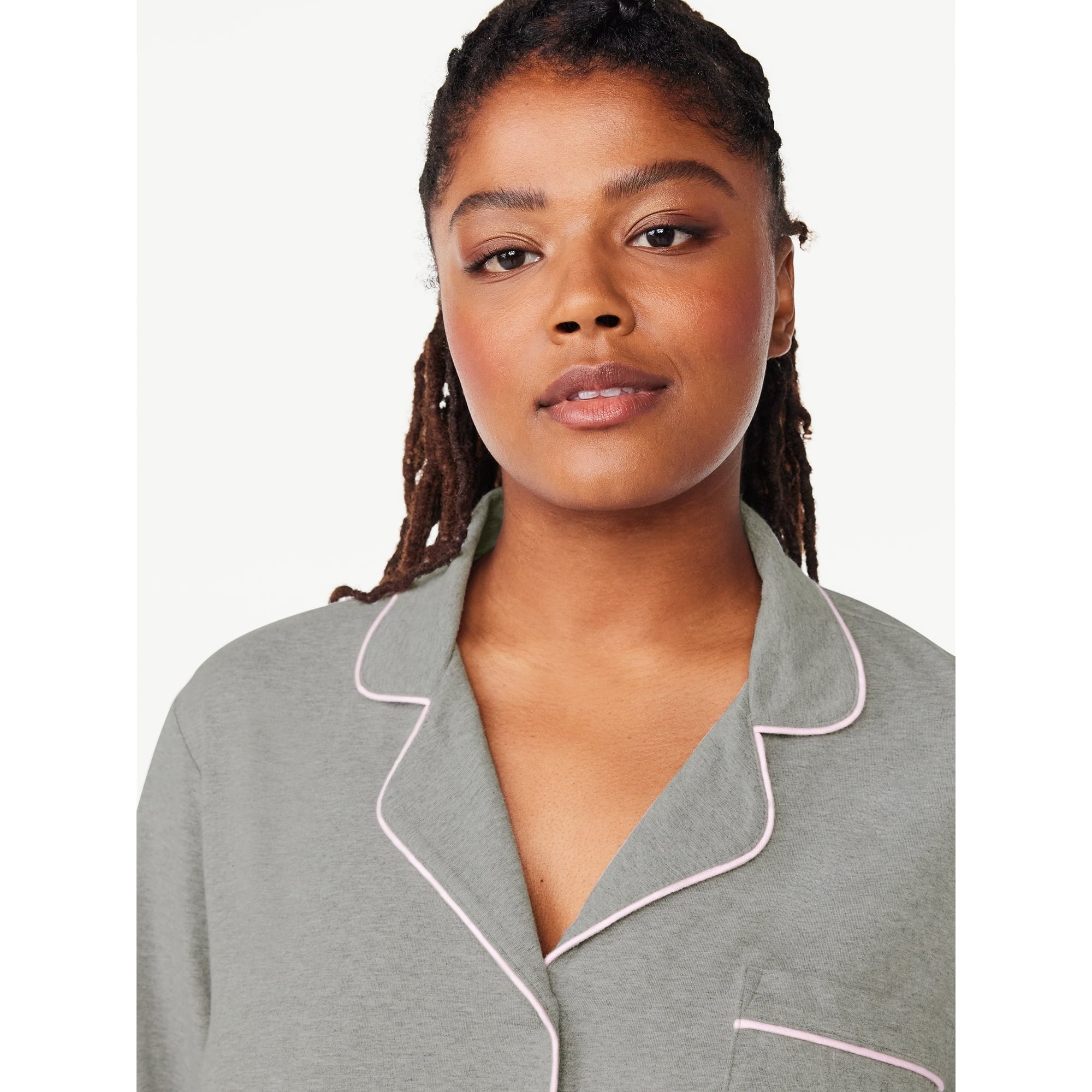 SIZE: 4X(26W-28W) - Joyspun Women’s Cotton Blend Notch Collar Top and Pants Pajama Set, 2-Piece,