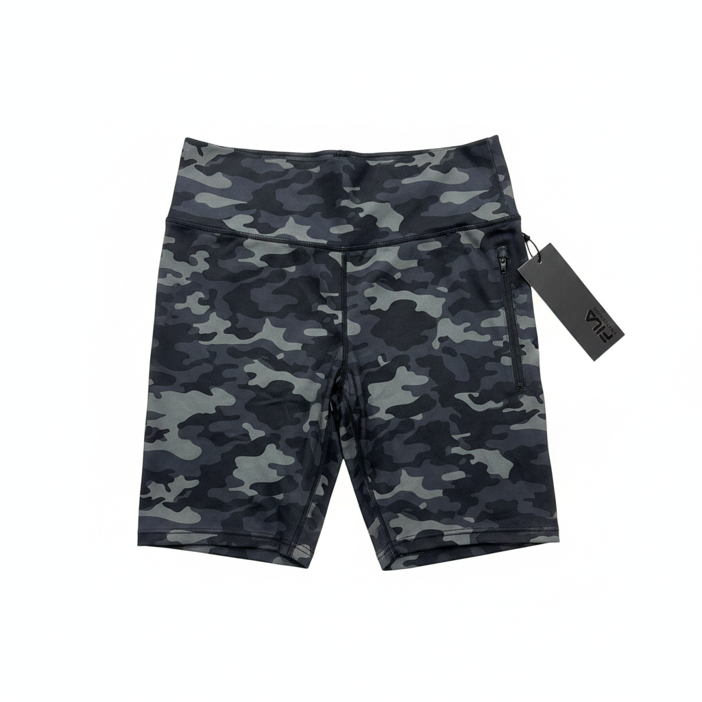 Camo Bike Shorts – Flat Lay