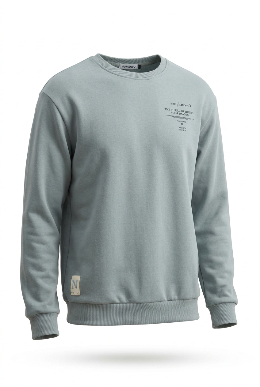 "Momento" Men's Casual Crew-Neck Sweatshirt - Muted Mint Green Colour (Style JL-4588)