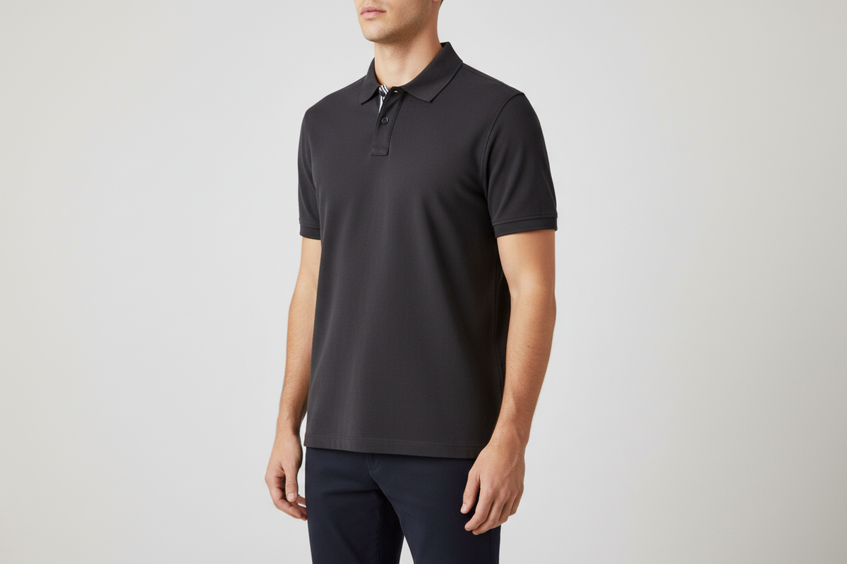Charcoal Polo — Front-Left 3Q
