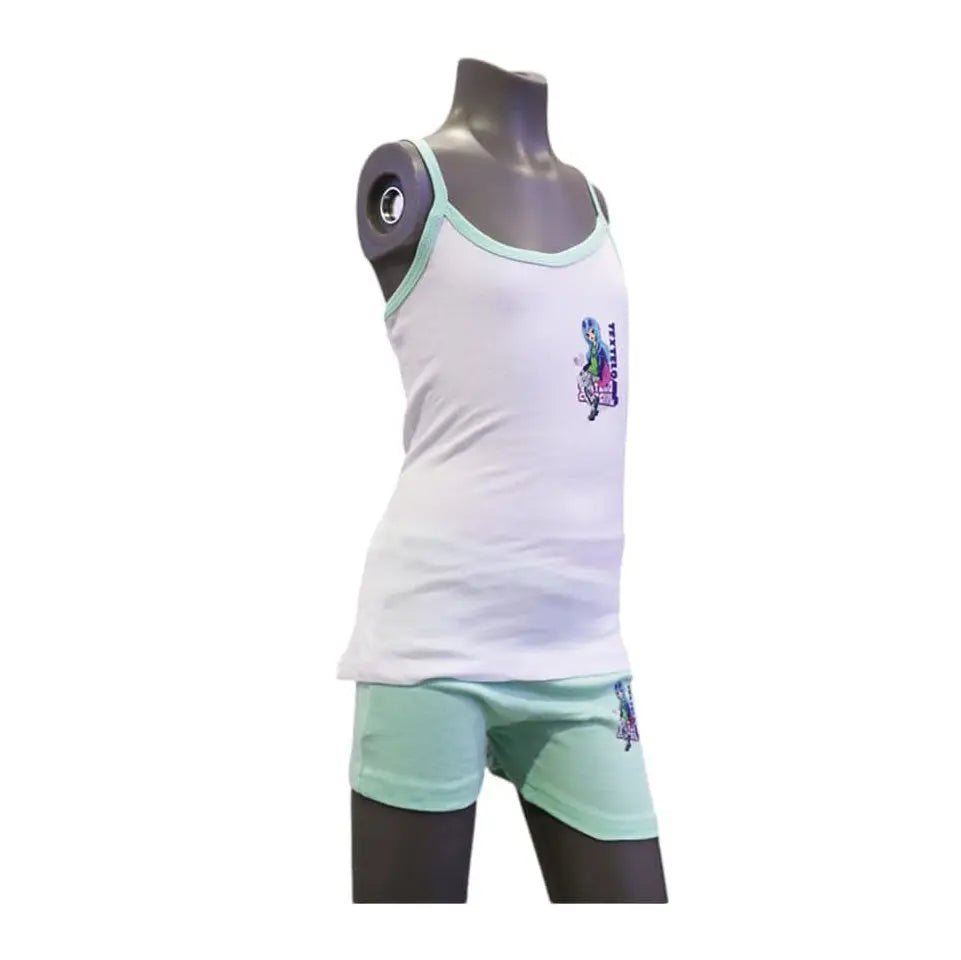 Girls 100% Cotton Underwear Set Vests and Briefs in Two Colors Green