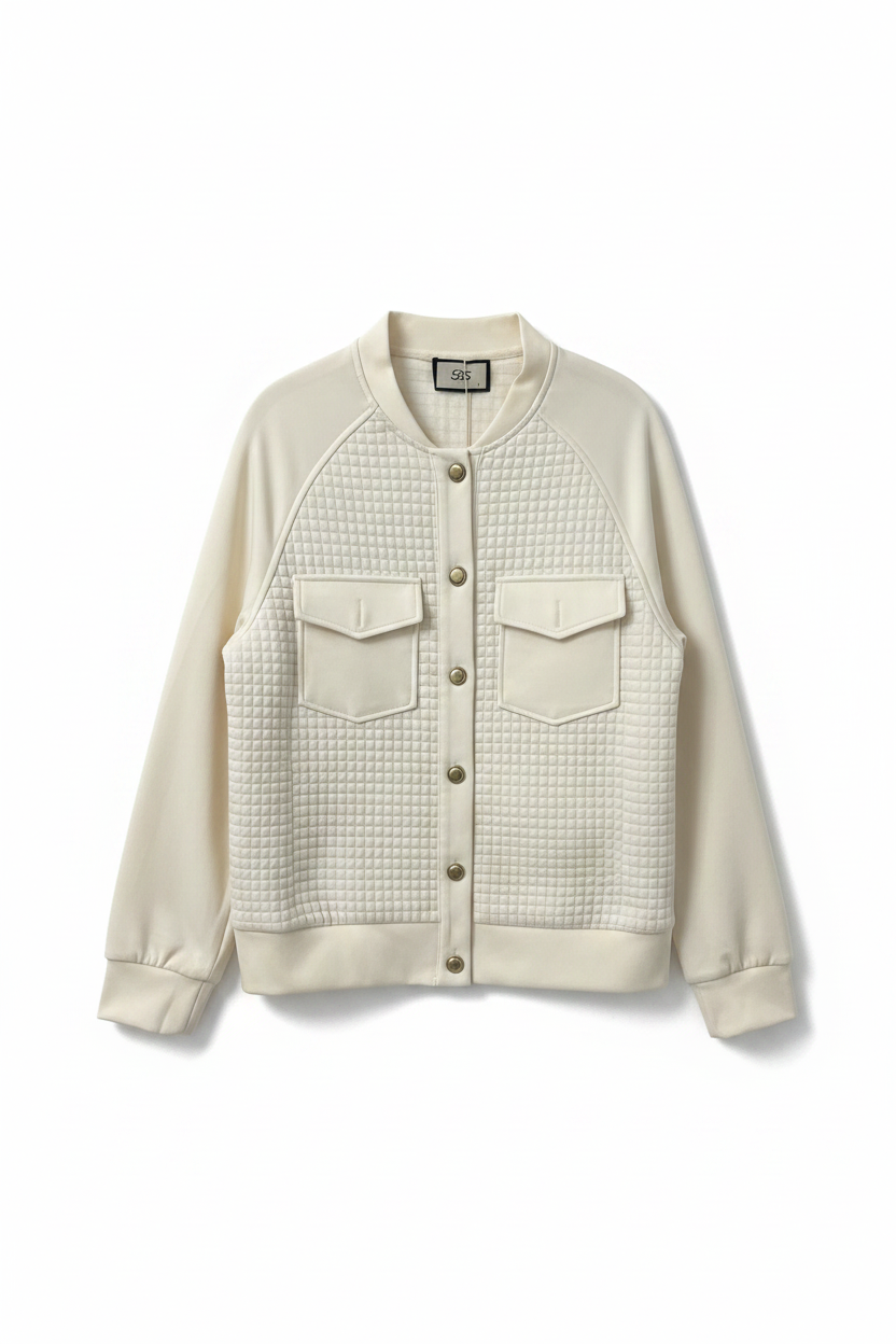Cream Bomber Jacket - Flat Lay