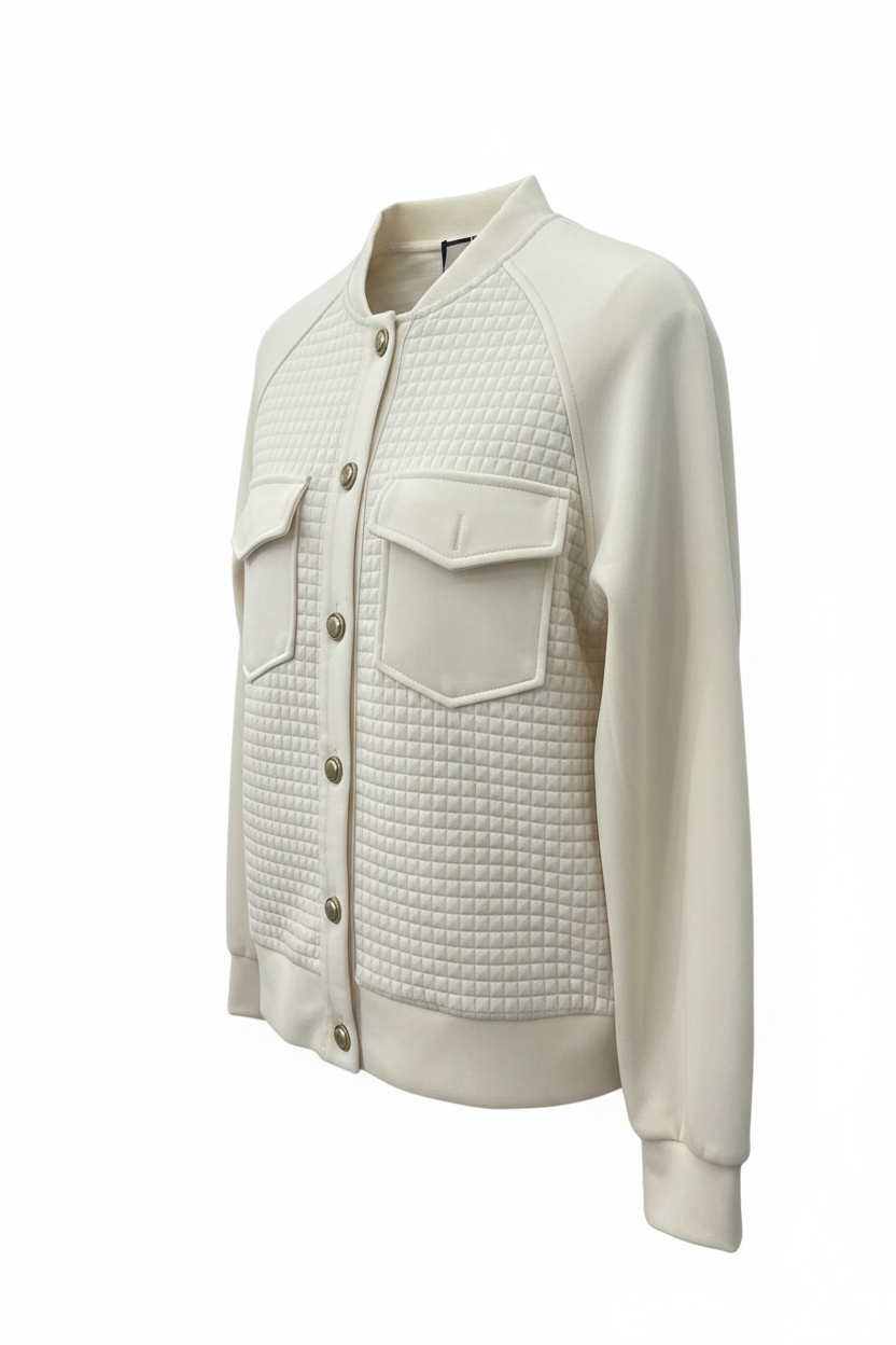 Cream Bomber Jacket - Side View