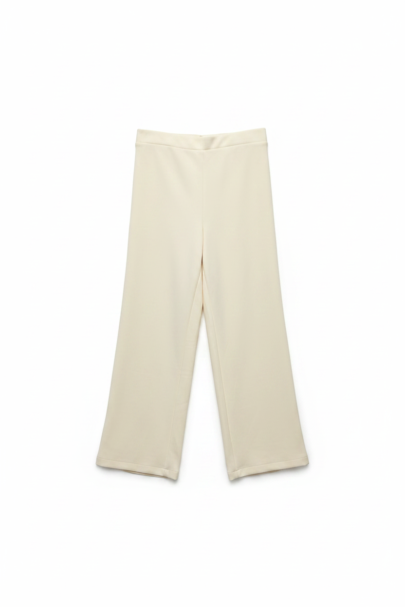 Cream Wide-Leg Trousers on White Background