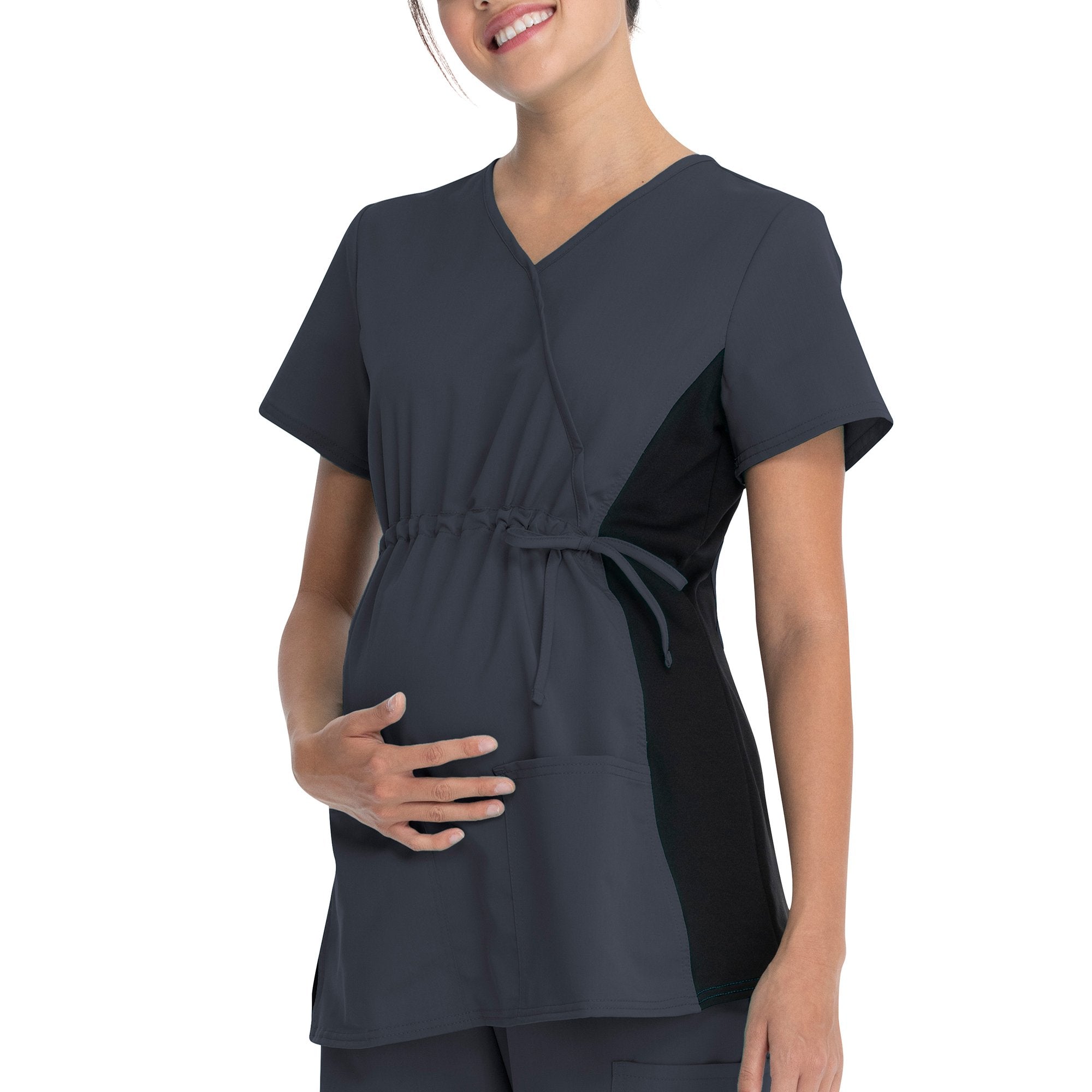SIZE: L - Scrubstar Women's Rayon Ponte Side Panel Flexible Stretch Maternity Mock-Wrap Scrub Top WD800