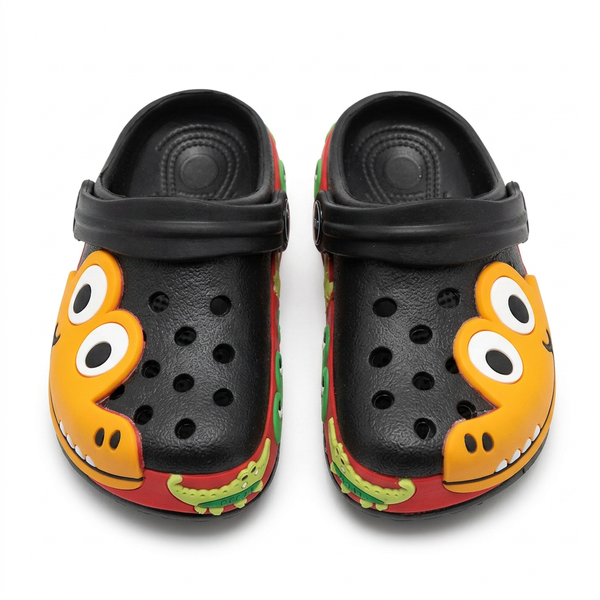 Clogs Kids' Classic Black  with Cute Yellow Cartoon Crocodile Design