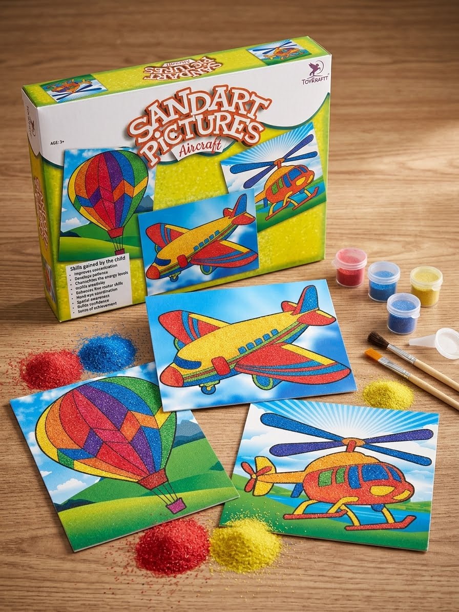 Suggested Name: Toykraftt Sand Art Pictures - Aircraft & Hot Air Balloon Craft Kit for Kids