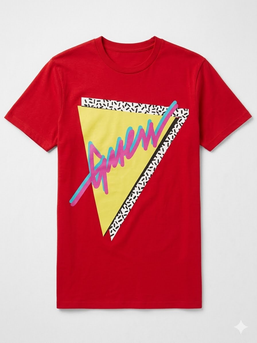 Guess Fresh Script Red  White Yellow triangle logo tshirt