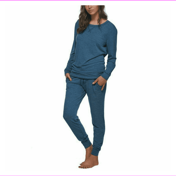 SIZE: S - Felina Ladies French Terry Crewneck Long sleeve Top Lounge Set S/Heather Navy