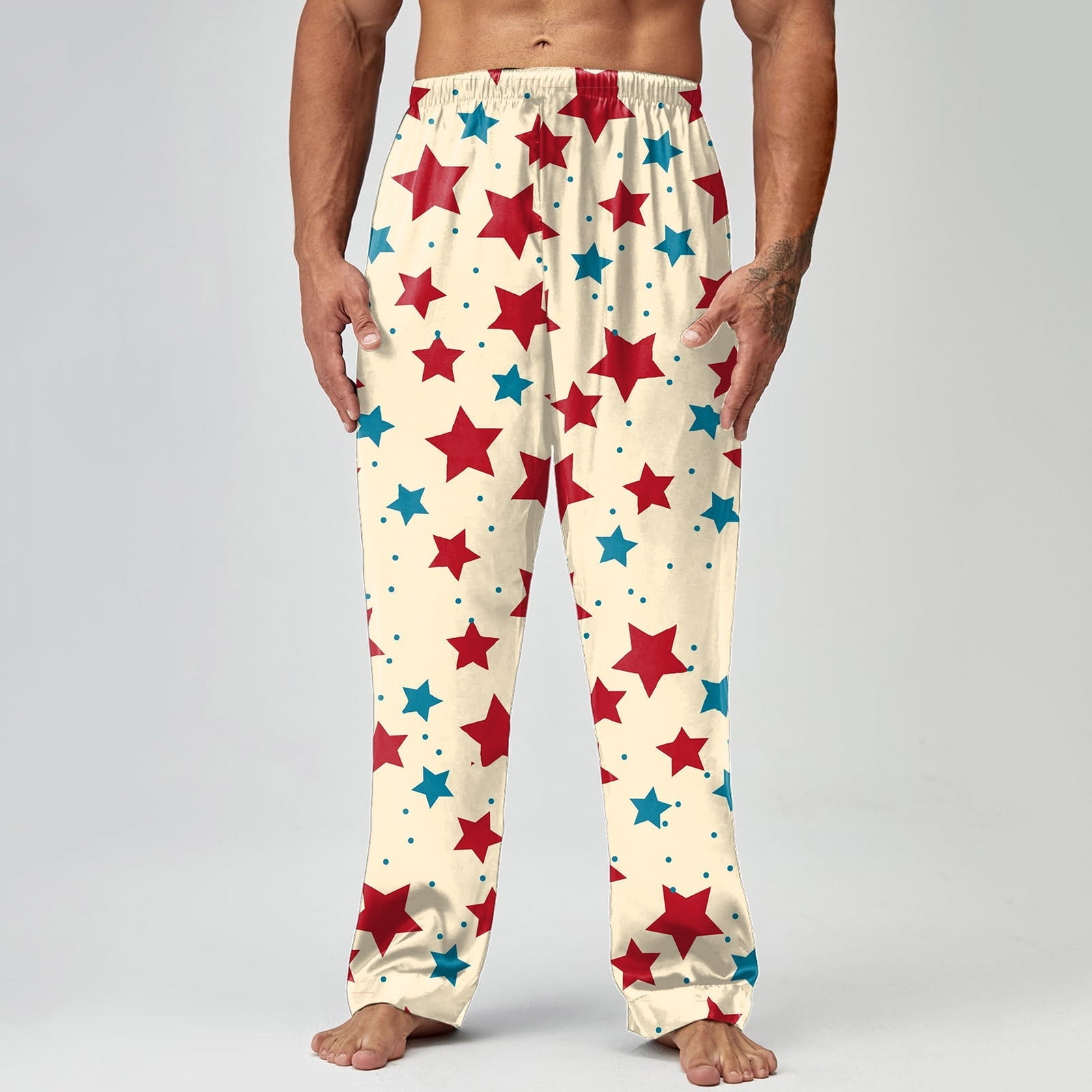 SIZE: L - Men's Casual Pants Independence Day Flag Print Spring Summer Pajama Pants Long Pants Casual Pants