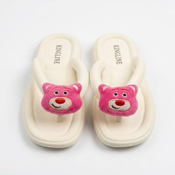 KINGLINE Off-White Lotso Bear Flip-Flops for Women