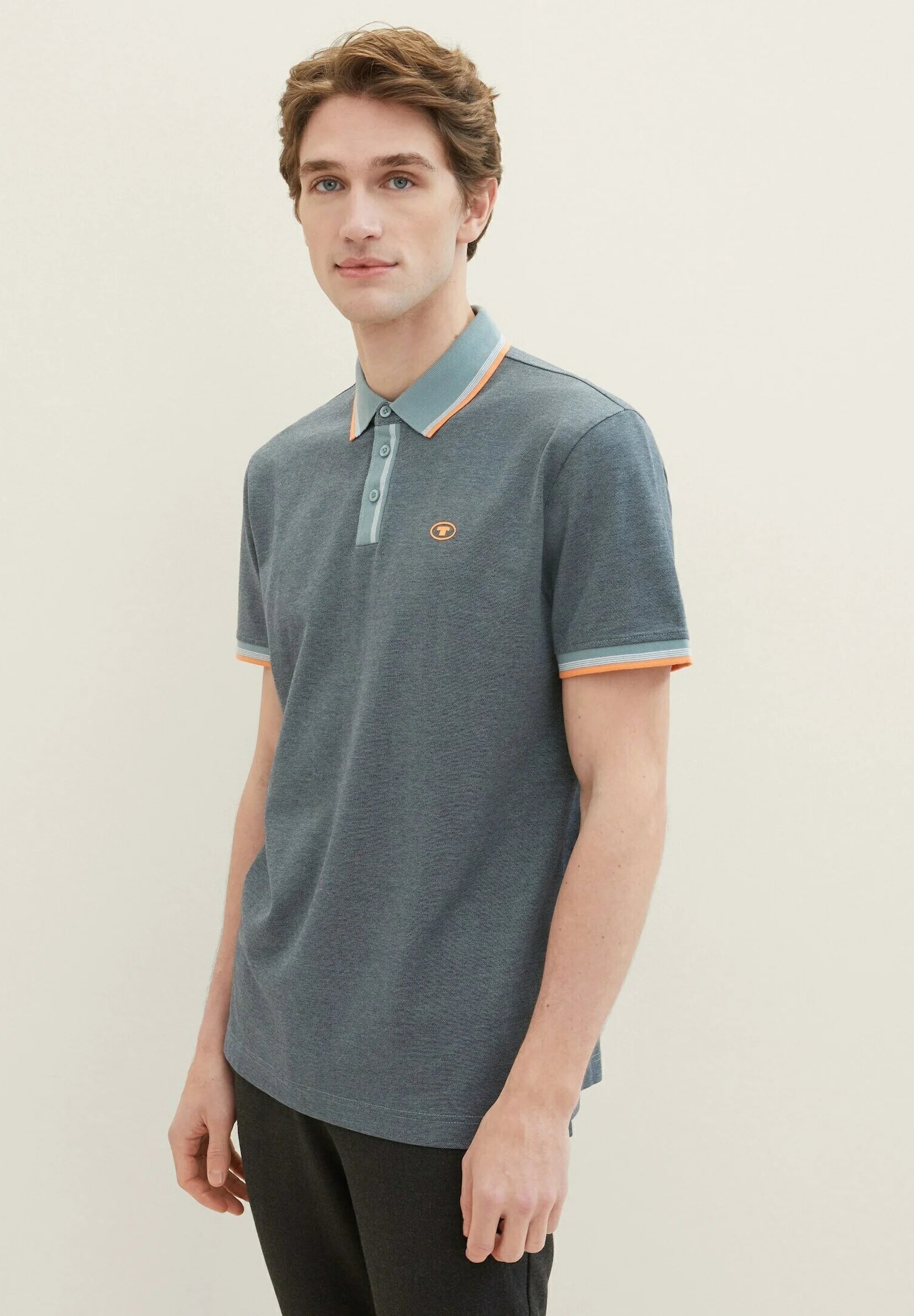 TOM TAILOR Polo Shirt - Navy Grey Mint Twotone