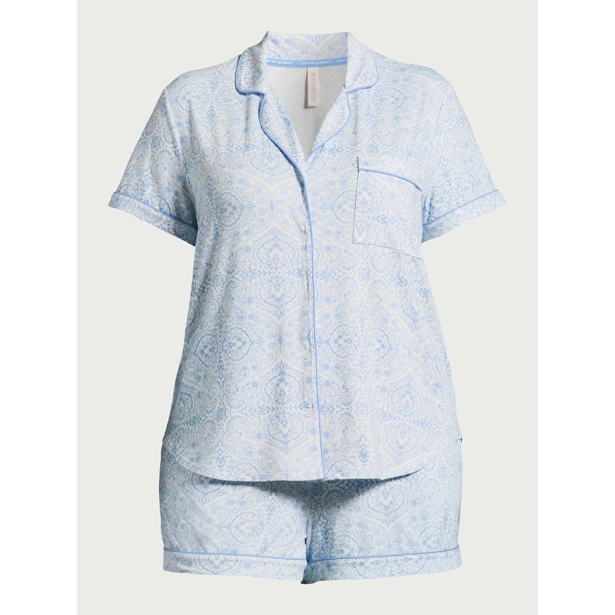 SIZE: M(8-10) - Joyspun Women's Knit Notch Collar Top and Shorts Pajama Set, 2-Piece,