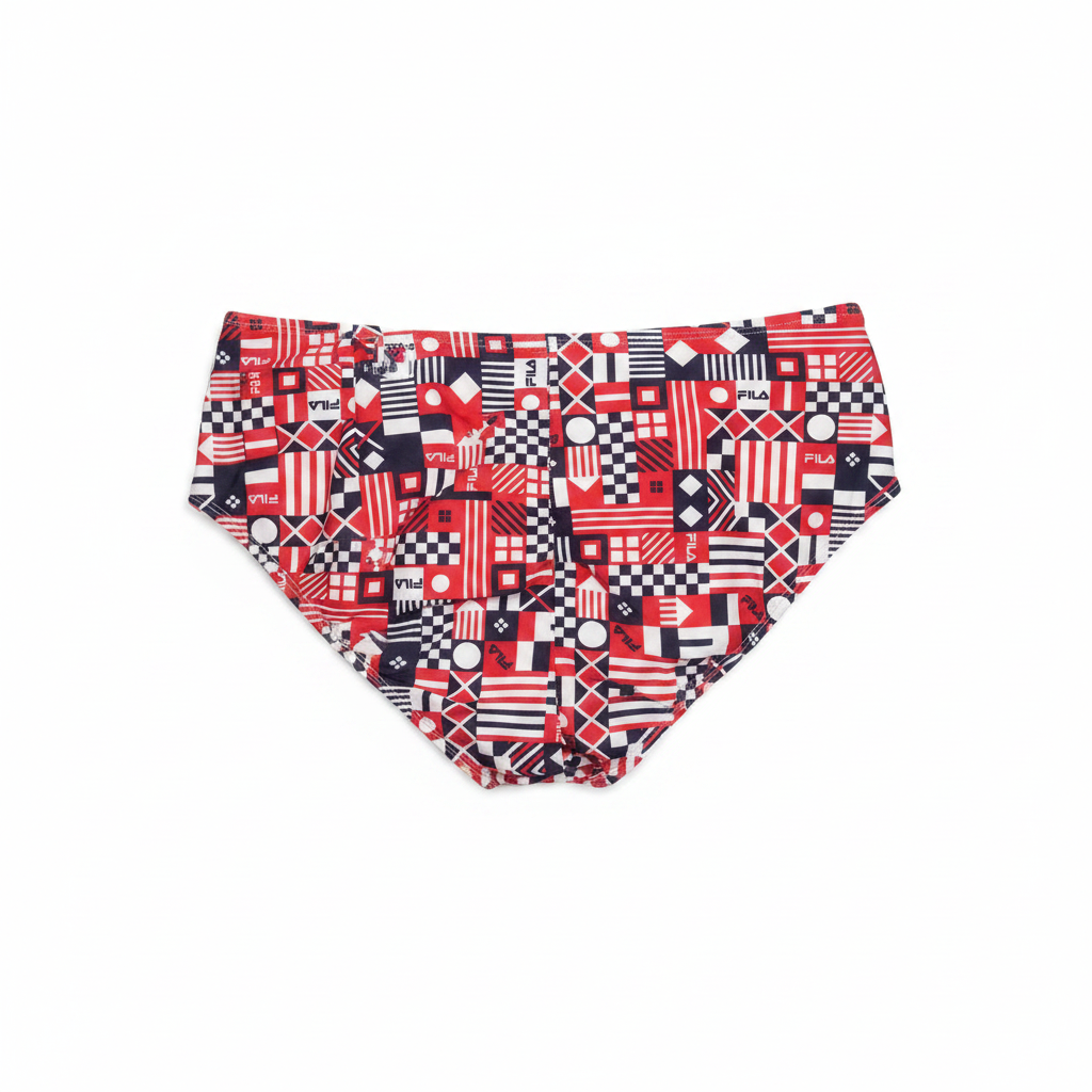 FILA Geometric Swim Shorts - Back View White Background