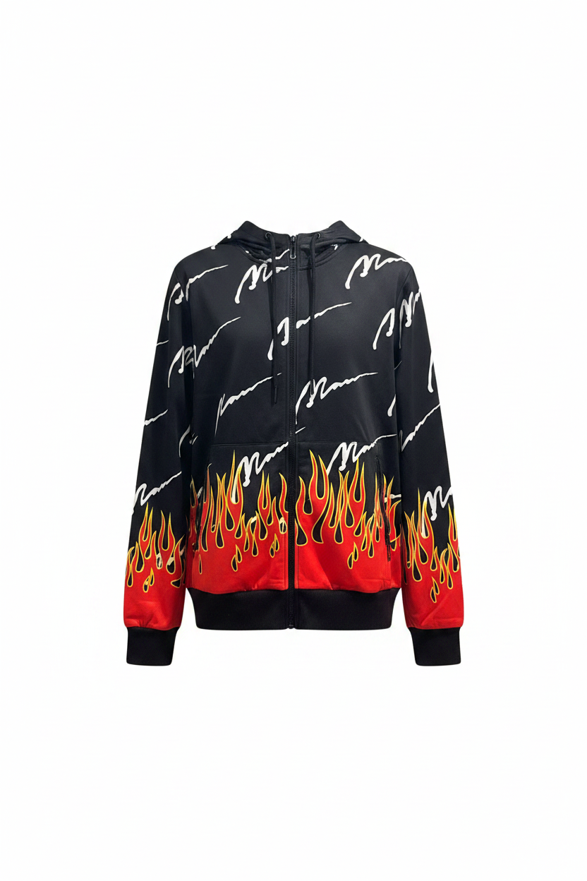 Flame Zip Hoodie - Front Zipped