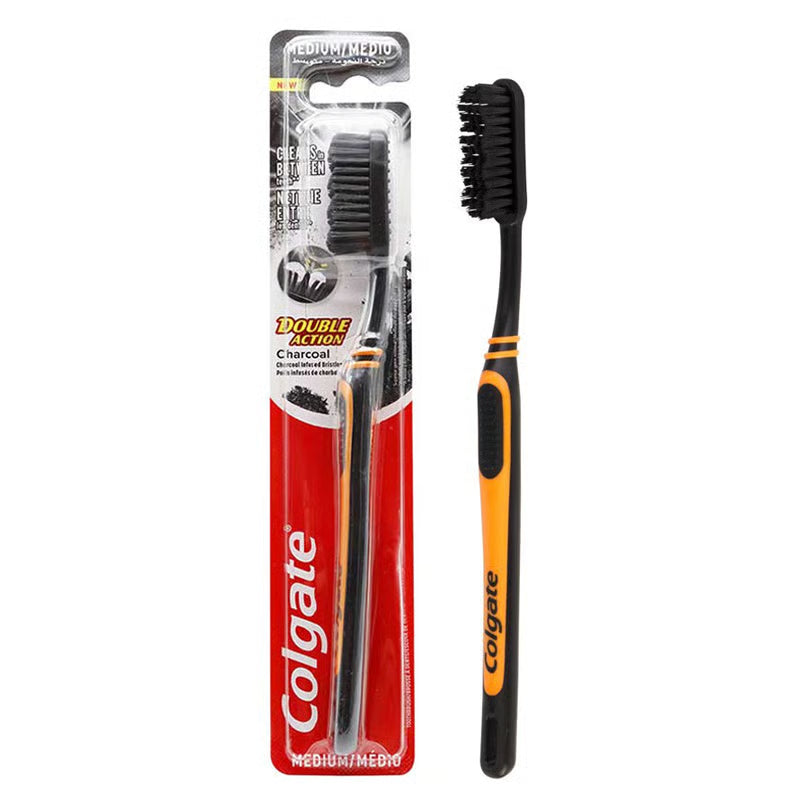 Colgate Double Action Charcoal Medium Toothbrush-Orange