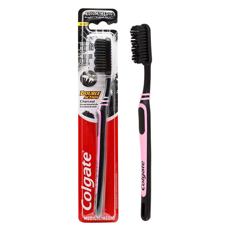 Colgate Double Action Medium Charcoal Toothbrush - Pink