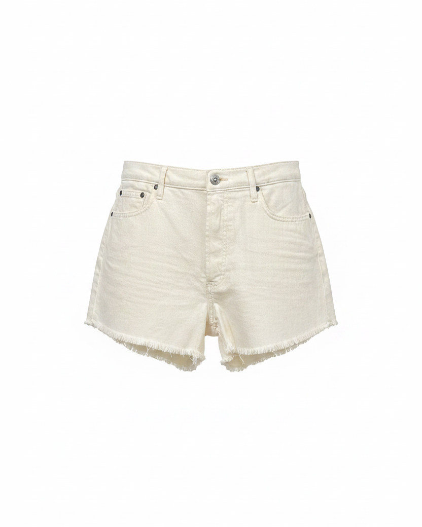 Front – cream denim shorts