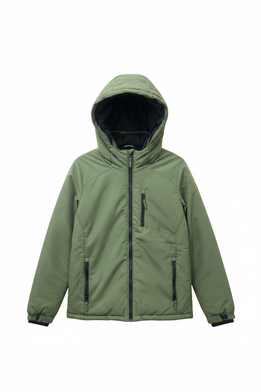 Front view - Olive Green Puffer Jacket