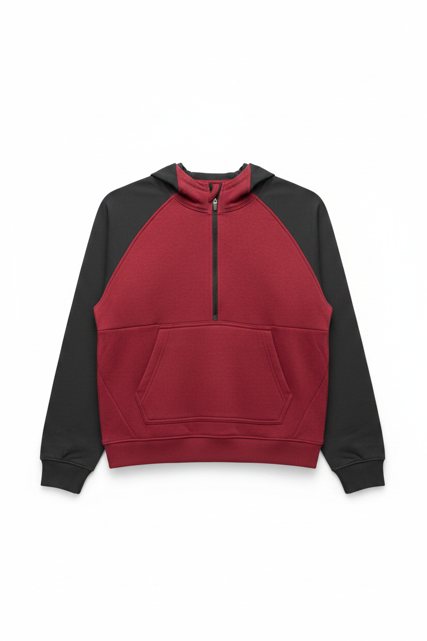 Front view – two-tone zip hoodie on white