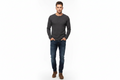 DARK charcoal waffle-knit G-Star long sleeve grandad top