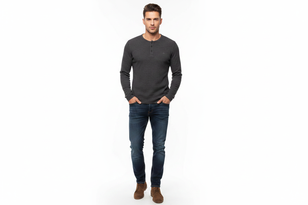 DARK charcoal waffle-knit G-Star long sleeve grandad top