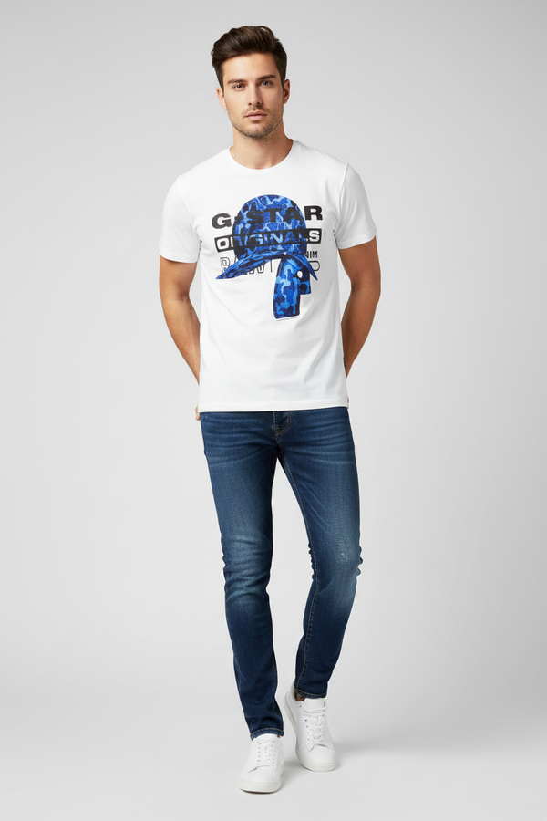 G-Star Raw Originals Graphic T-Shirt – White / Blue Camo