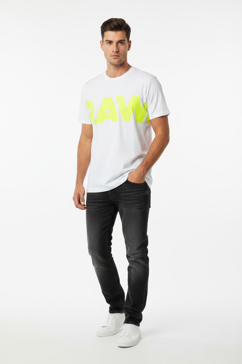G-Star Raw Oversize Logo T-Shirt – White / Neon Yellow