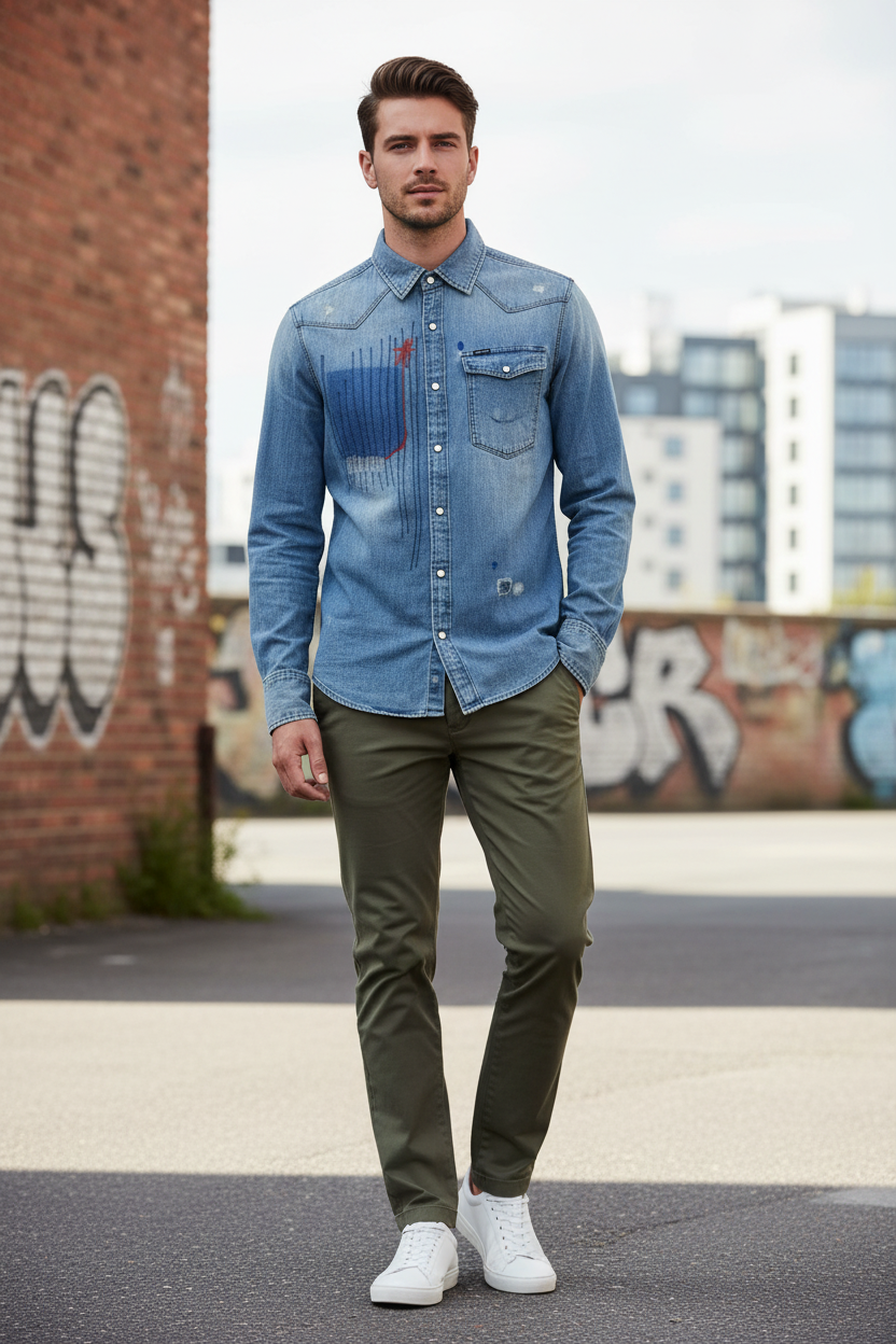 G-Star RAW Western Denim Shirt – Distressed Light Wash