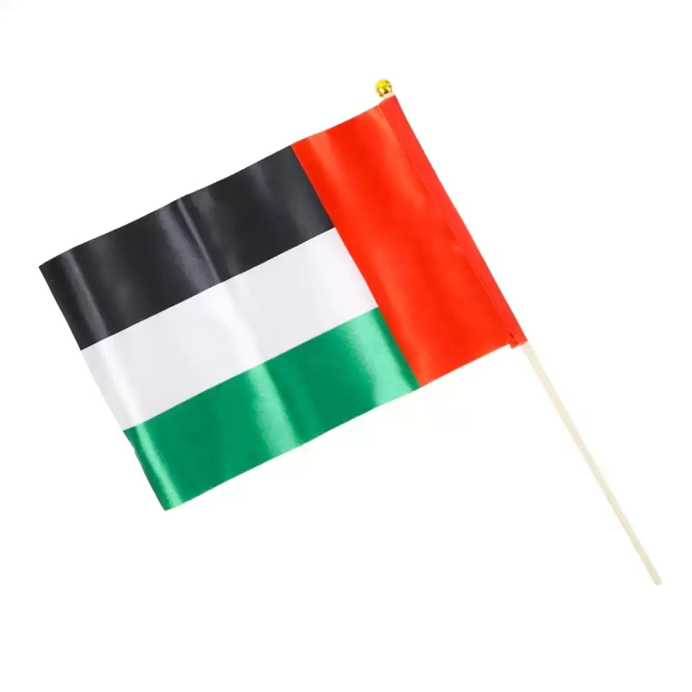 UAE Flag Double Sided Hand Waving Desk Flags With Wooden Stick Handle