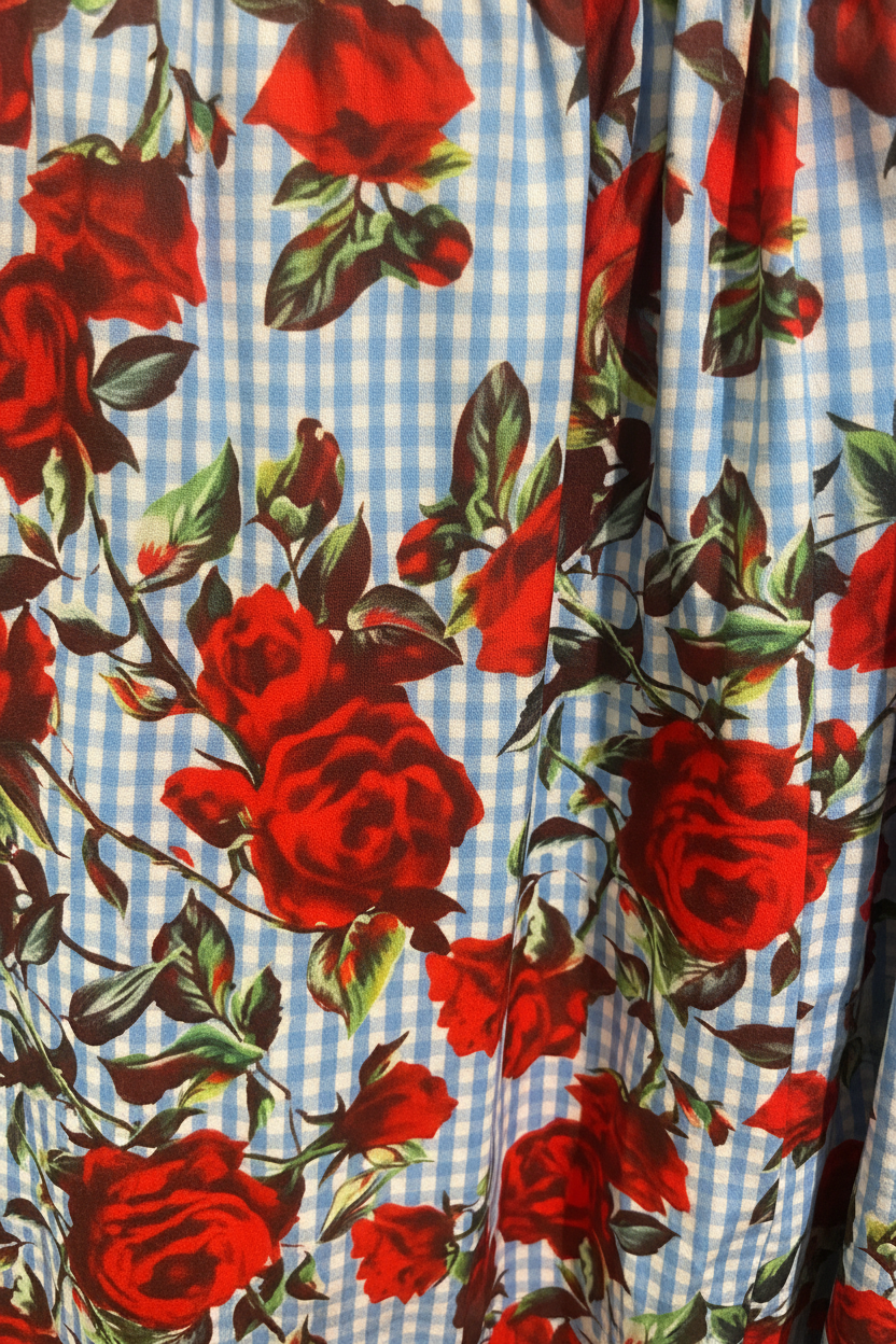 Gingham Rose Skirt - Detail Close-up