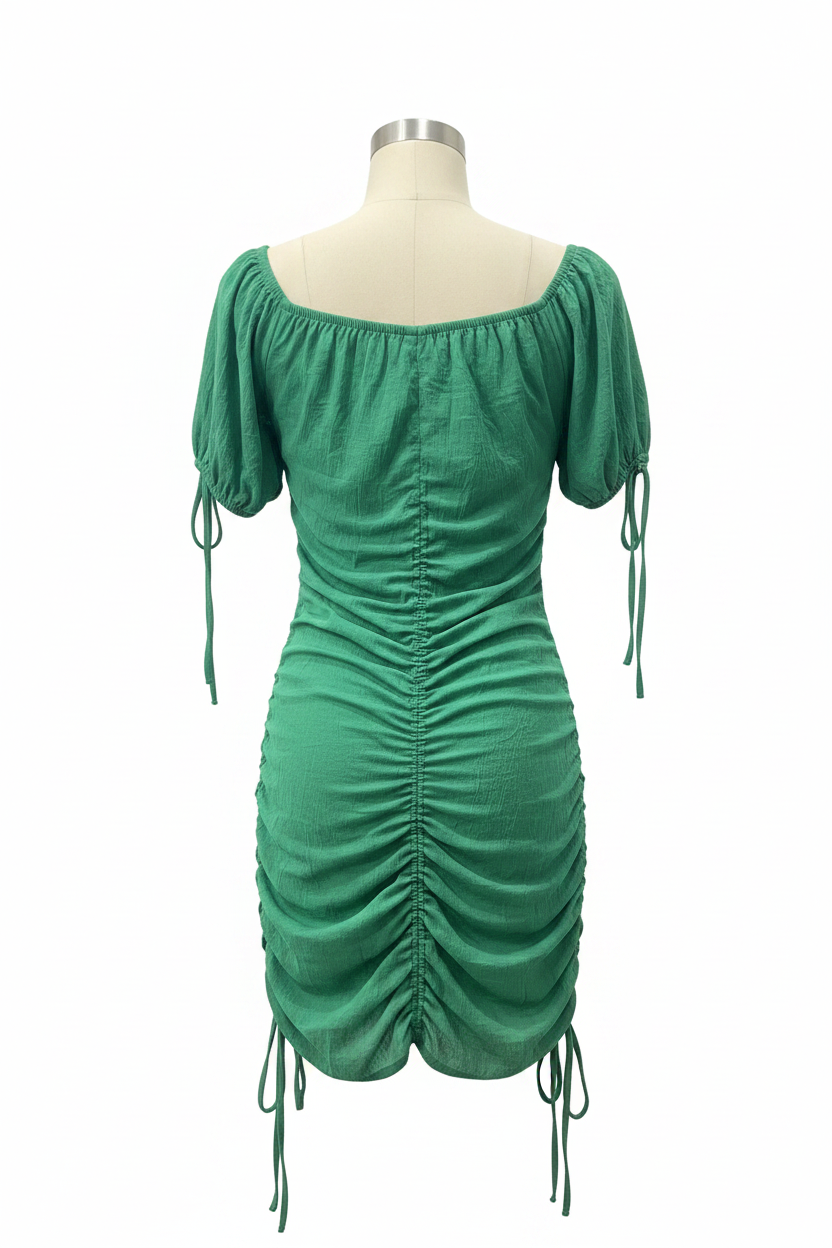 Green Ruched Dress – Back