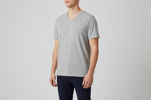 Grey V-Neck Tee — Front-Right 3Q