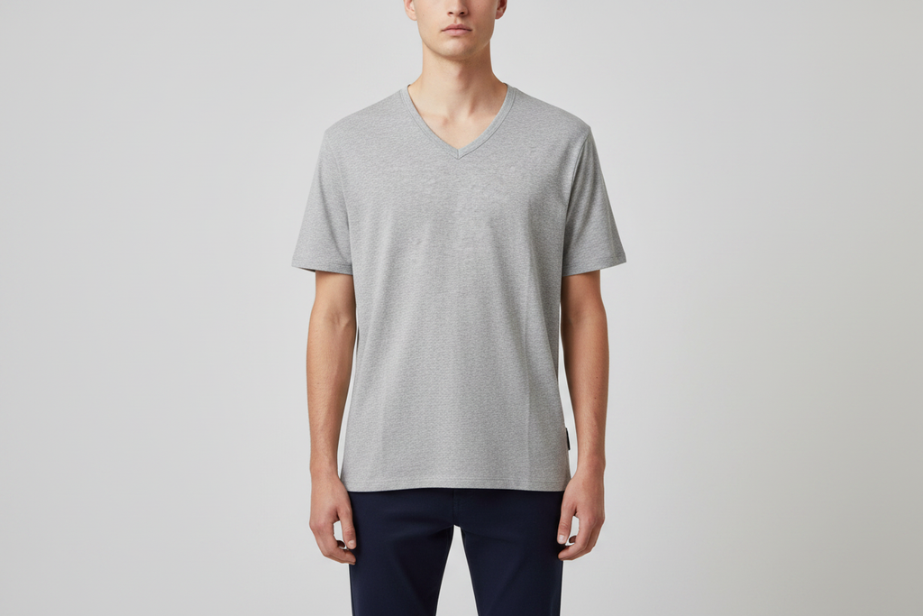 Grey V-Neck Tee — Front