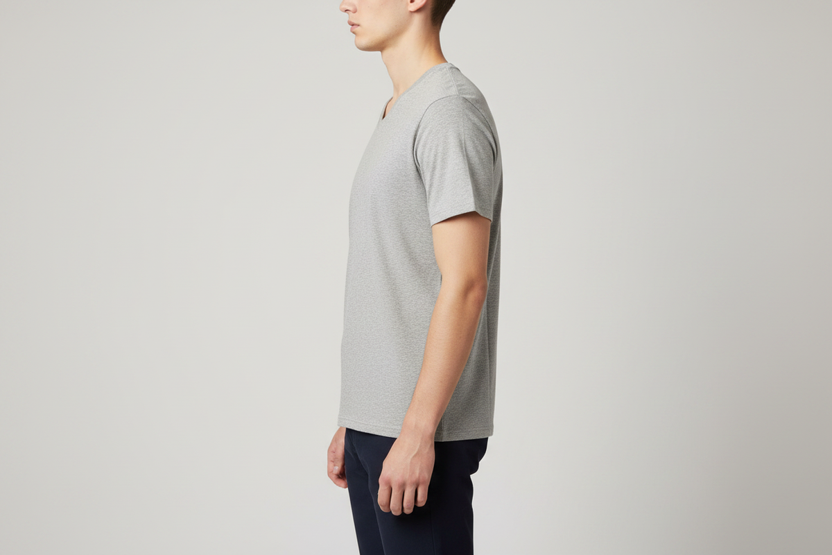 Grey V-Neck Tee — Side