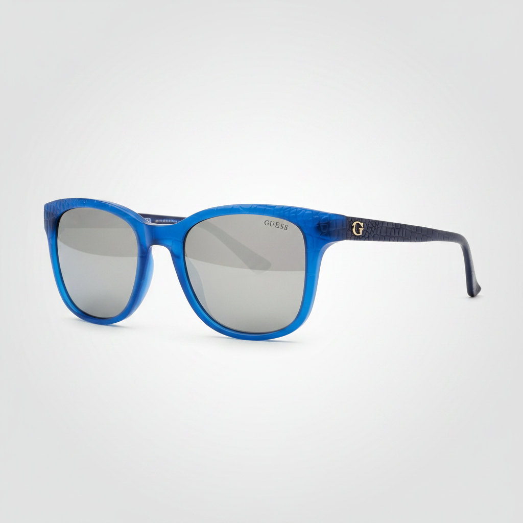 Guess GU7401 87C Sunglasses – Cobalt Blue Croc / Silver Mirror