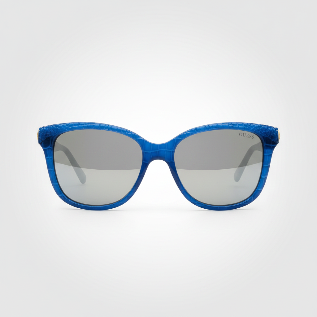 Guess GU7401 87C Sunglasses – Cobalt Blue Croc / Silver Mirror