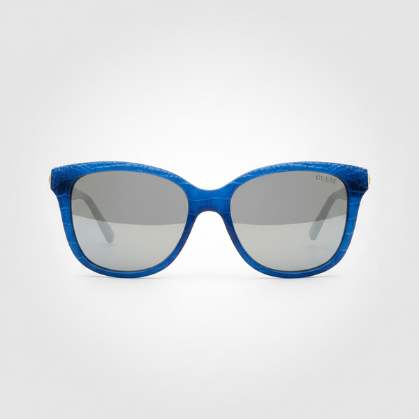 Guess GU7401 87C Sunglasses – Cobalt Blue Croc / Silver Mirror