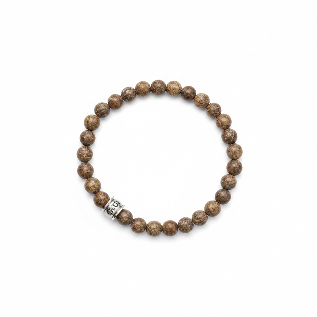 GUESS Brown Beaded Logo Stretch Bracelet