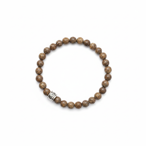 GUESS Brown Beaded Logo Stretch Bracelet