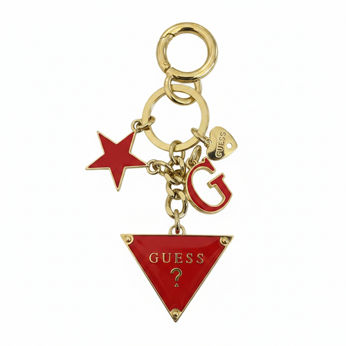 GUESS Enamel Red Triangle Logo Charm Keychain