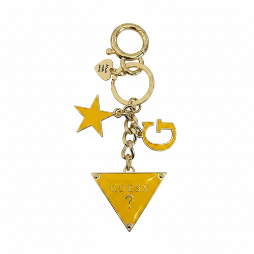 GUESS Enamel Yellow Triangle Logo Charm Keychain