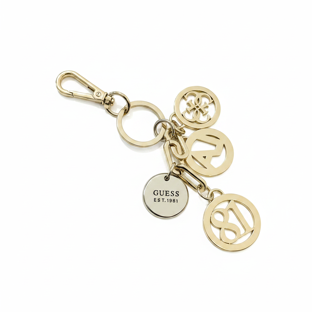 GUESS Gold Multi-Charm Logo Keychain