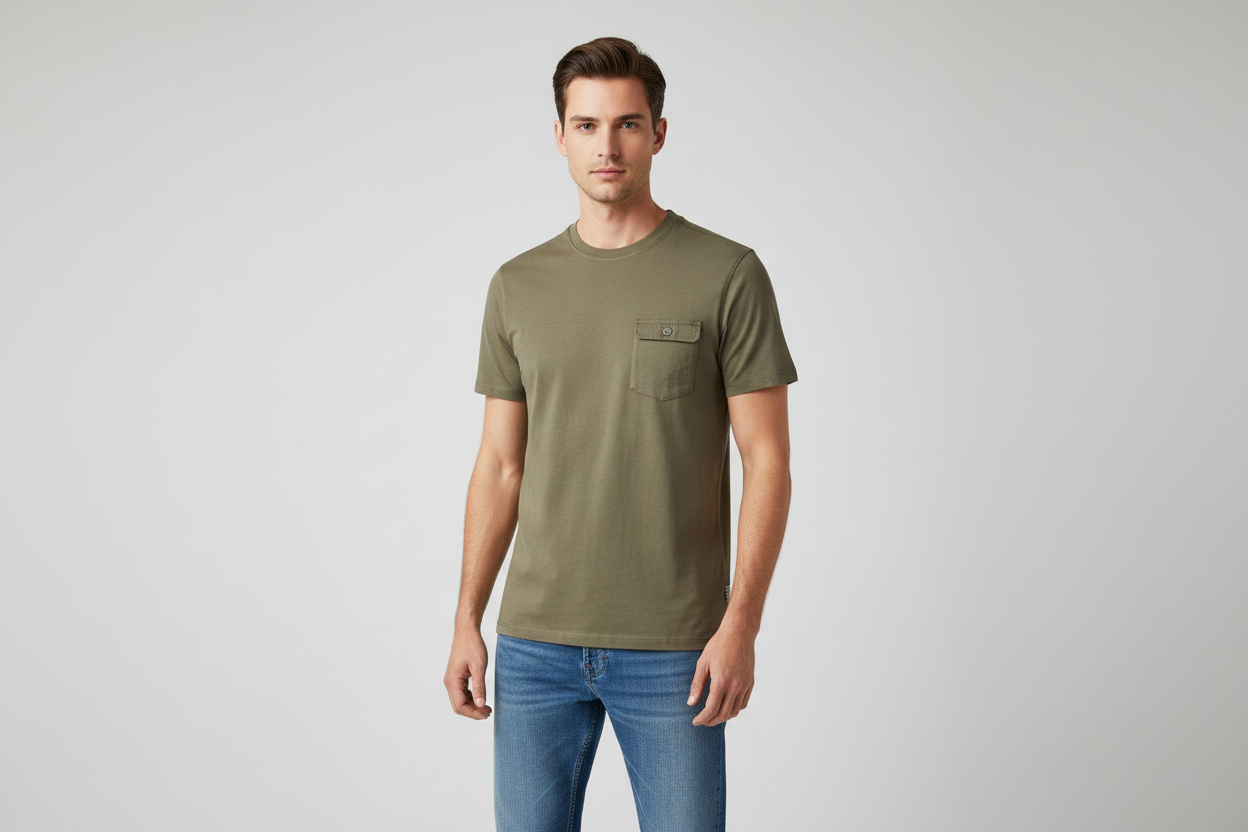 olive green GUESS pocket tee