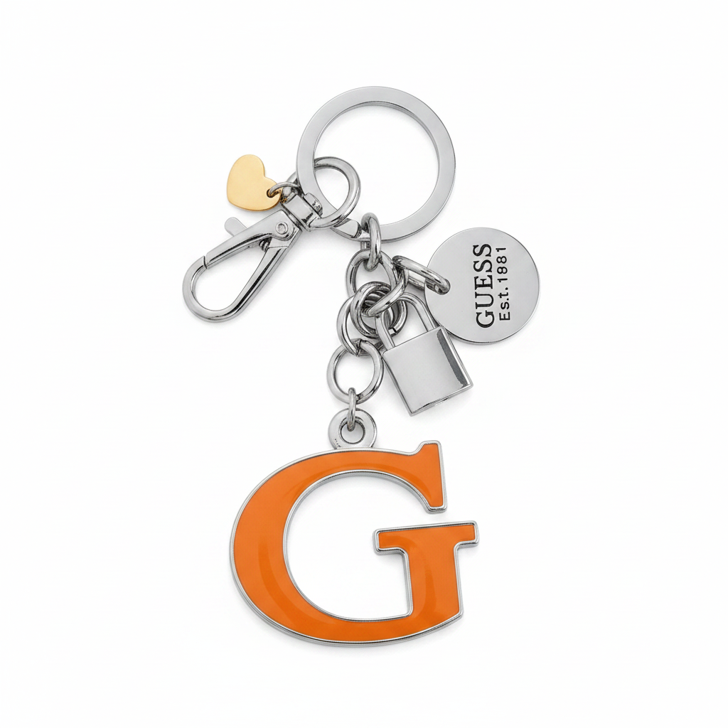 GUESS Orange G Initial Padlock Charm Keychain